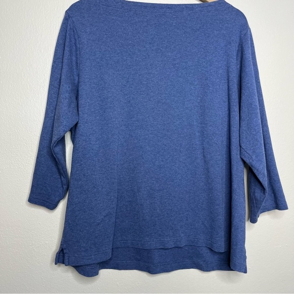 LL Bean Women Plus Size Top 2X Blue 3/4 Sleeve Boatneck Button Casual Split Neck - Picture 8 of 9